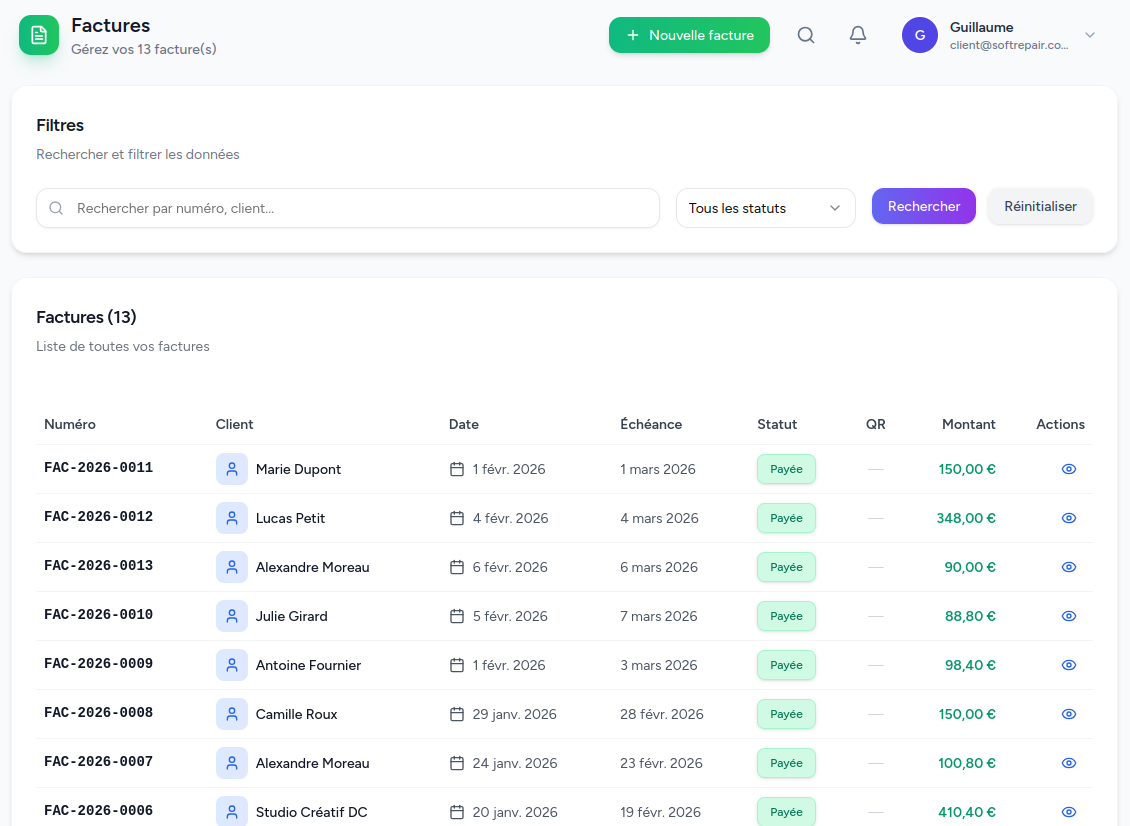 Facturation - SoftRepair